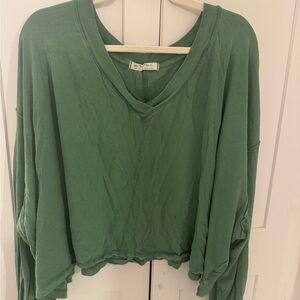 We The Free Relaxed V-Neck Long Sleeve Top - Sage Green